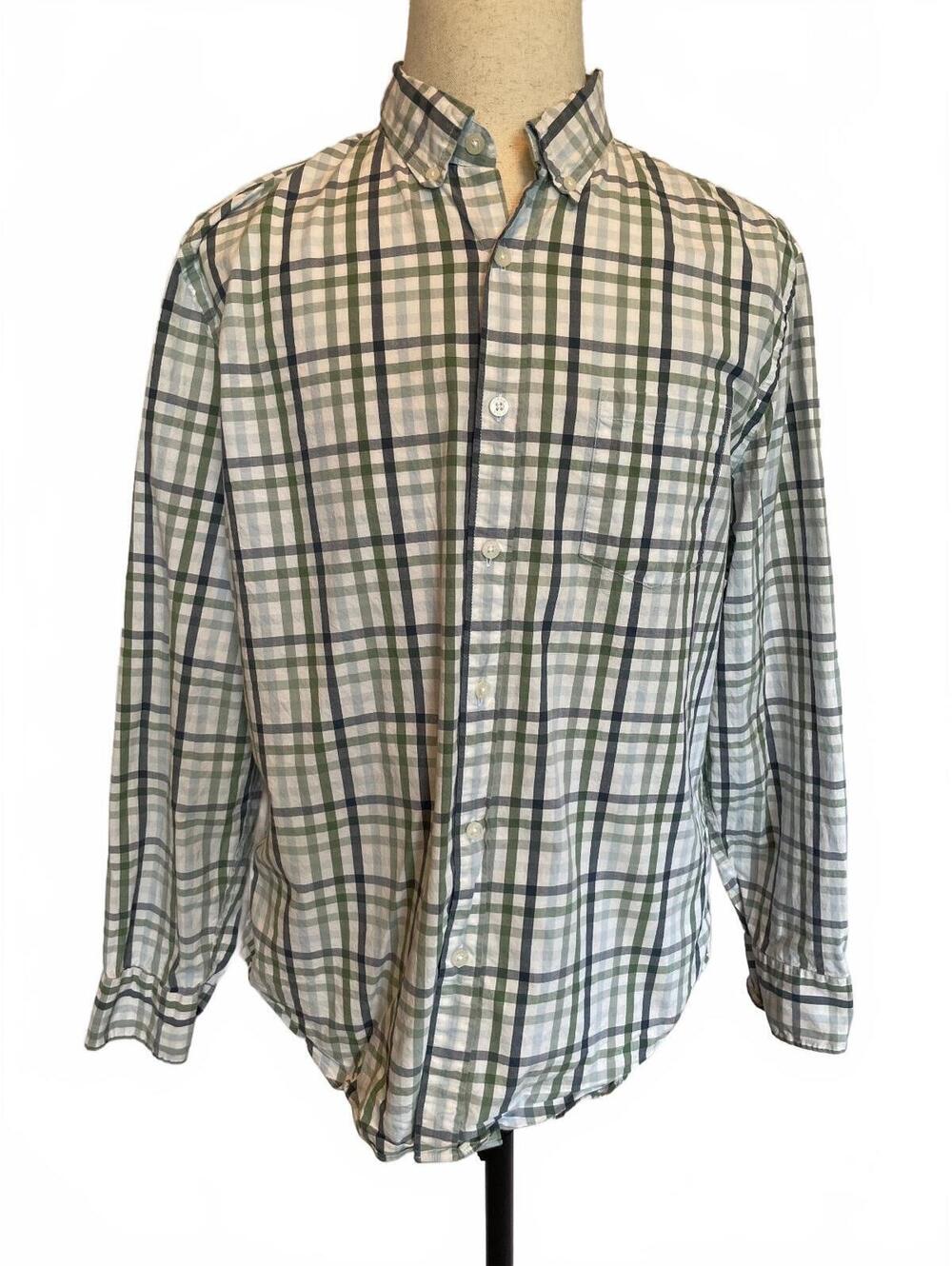 J.Crew Classic Flex Washed Green White Plaid Button Down Shirt Men’s XL Stretch